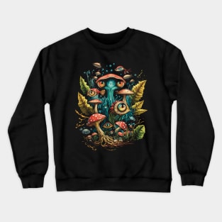 Psychedelic Mushrooms, Flying Fishes Surreal Trippy Nature Crewneck Sweatshirt